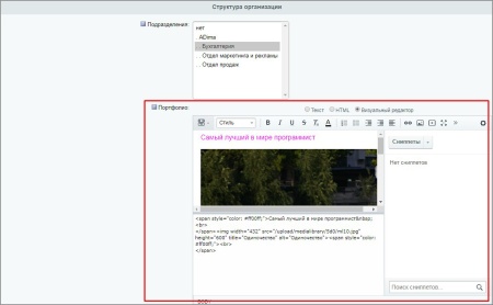 Тип пользовательского свойства - HTML/Визуальный редактор
