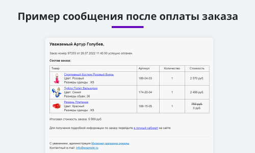 Расширенные письма заказов