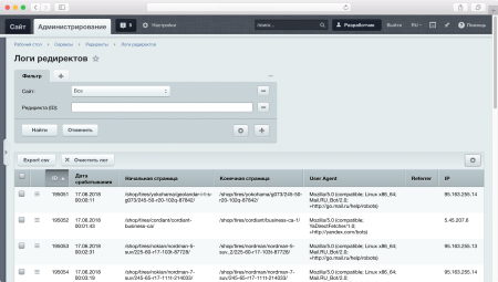Модуль создания SEO редиректов и защита от роботов
