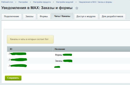 Уведомления в MAX: Заказы и формы