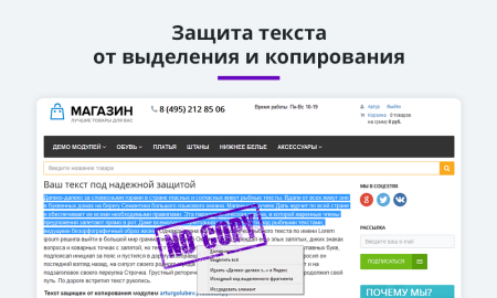 Защита контента сайта от копирования 2.0 + защита от печати страницы
